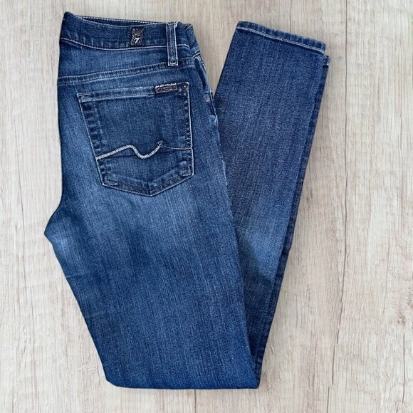 7 FOR ALL MANKIND Gwenevere Ankle Skinny Mid Rise Medium Wash Denim Jeans 28 - Picture 3 of 7